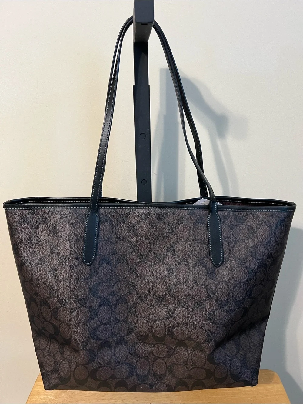 Coach Brown Signature Tote with Purple and Orange Floral Accents